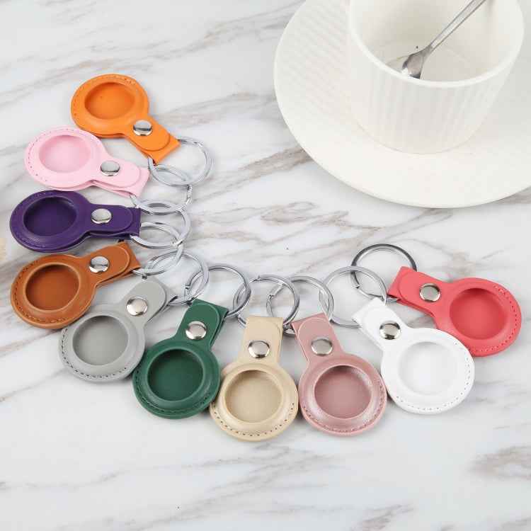 For AirTag 2nd Gen / AirTag 1st Gen Shockproof Anti-scratch Leather Protective Case Cover with Hang Loop Key Chain