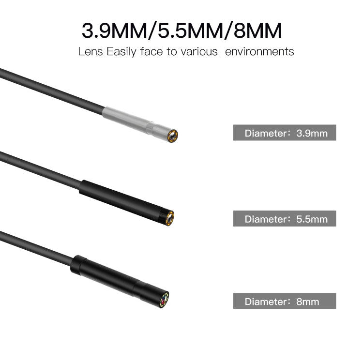 P60A 3.9mm 1080P 2.4 inch IPS Screen IP68 Waterproof HD Digital Endoscope, 3.9mm 2m Hard Cable, 3.9mm 5m Hard Cable, 3.9mm 10m Hard Cable