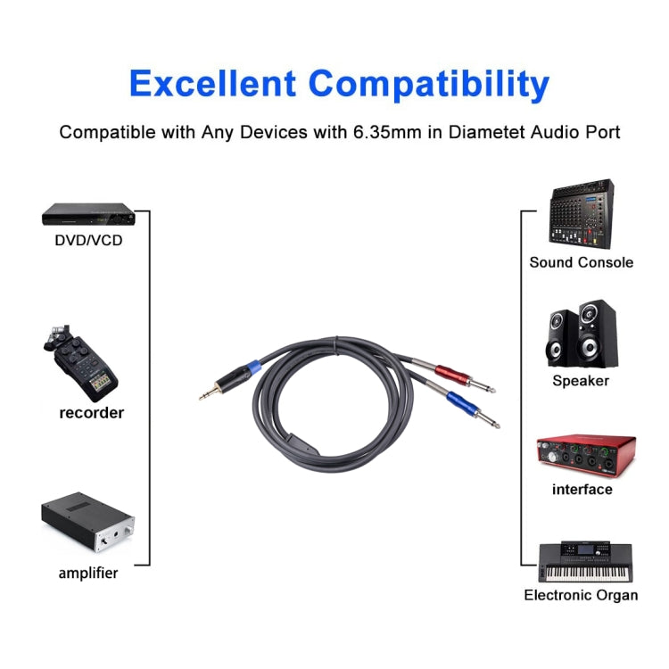 TC195BULS01 3.5mm Male to Dual 6.35mm Mono Male Audio Cable, 1.8m, 3m, 5m