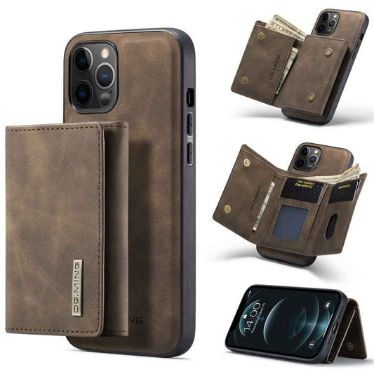 DG.MING M1 Series 3-Fold Multi Card Wallet + Magnetic Back Cover Shockproof Case with Holder Function, For iPhone 12 / 12 Pro, For iPhone 12 Pro Max