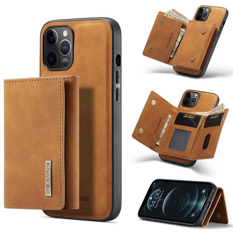 DG.MING M1 Series 3-Fold Multi Card Wallet + Magnetic Back Cover Shockproof Case with Holder Function, For iPhone 12 / 12 Pro, For iPhone 12 Pro Max