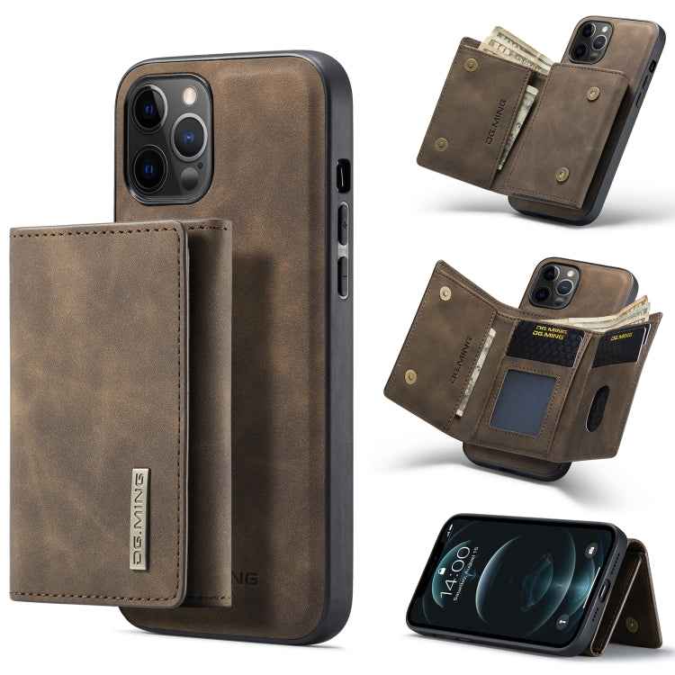 DG.MING M1 Series 3-Fold Multi Card Wallet + Magnetic Back Cover Shockproof Case with Holder Function, For iPhone 12 / 12 Pro, For iPhone 12 Pro Max