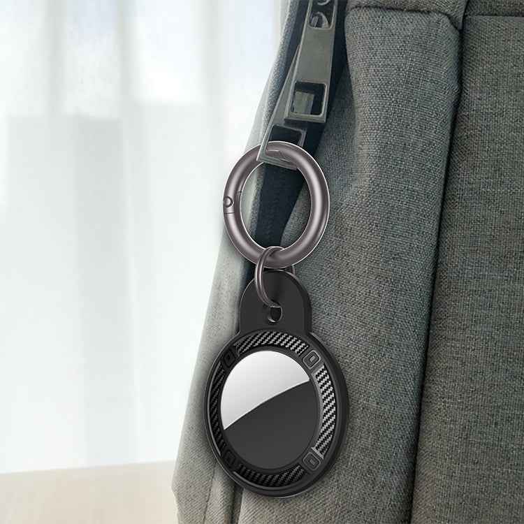 Round Shape Carbon Fiber Anti-fall Case with Keychain Ring for AirTag 2nd Gen / AirTag 1st Gen