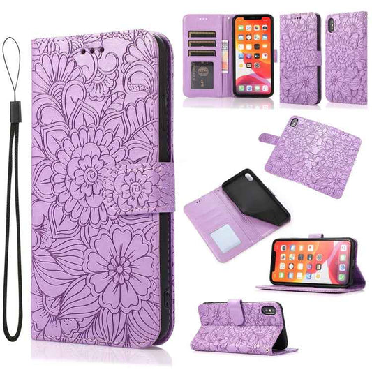 Skin Feel Embossed Sunflower Horizontal Flip Leather Case with Holder & Card Slots & Wallet & Lanyard, For iPhone X / XS, For iPhone XS Max, For iPhone 6 / 6s, For iPhone 6 Plus / 6s Plus, For iPhone 7 Plus / 8 Plus, For iPhone 7 / 8 / SE(2020)