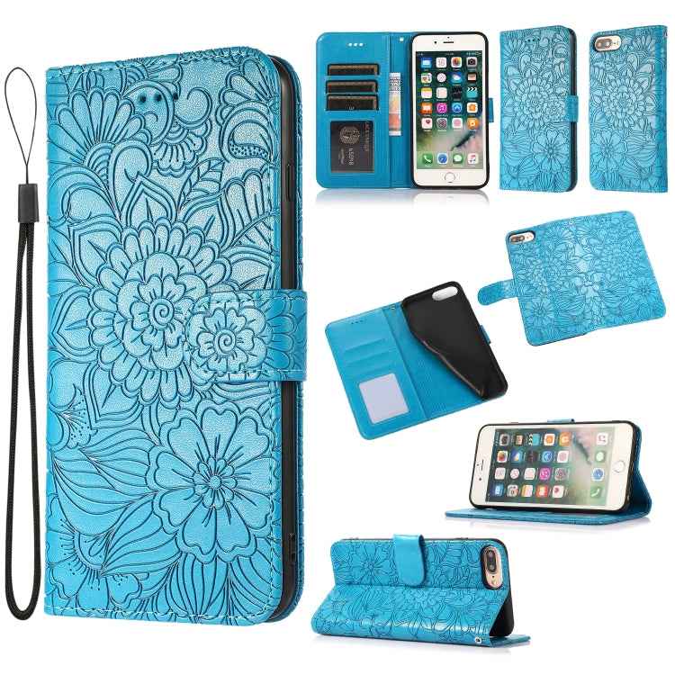 Skin Feel Embossed Sunflower Horizontal Flip Leather Case with Holder & Card Slots & Wallet & Lanyard, For iPhone X / XS, For iPhone XS Max, For iPhone 6 / 6s, For iPhone 6 Plus / 6s Plus, For iPhone 7 Plus / 8 Plus, For iPhone 7 / 8 / SE(2020)