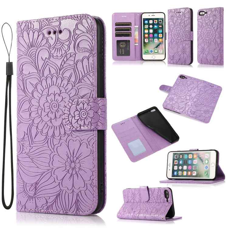 Skin Feel Embossed Sunflower Horizontal Flip Leather Case with Holder & Card Slots & Wallet & Lanyard, For iPhone X / XS, For iPhone XS Max, For iPhone 6 / 6s, For iPhone 6 Plus / 6s Plus, For iPhone 7 Plus / 8 Plus, For iPhone 7 / 8 / SE(2020)
