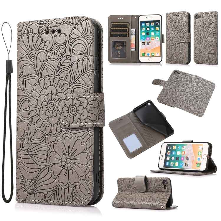 Skin Feel Embossed Sunflower Horizontal Flip Leather Case with Holder & Card Slots & Wallet & Lanyard, For iPhone X / XS, For iPhone XS Max, For iPhone 6 / 6s, For iPhone 6 Plus / 6s Plus, For iPhone 7 Plus / 8 Plus, For iPhone 7 / 8 / SE(2020)
