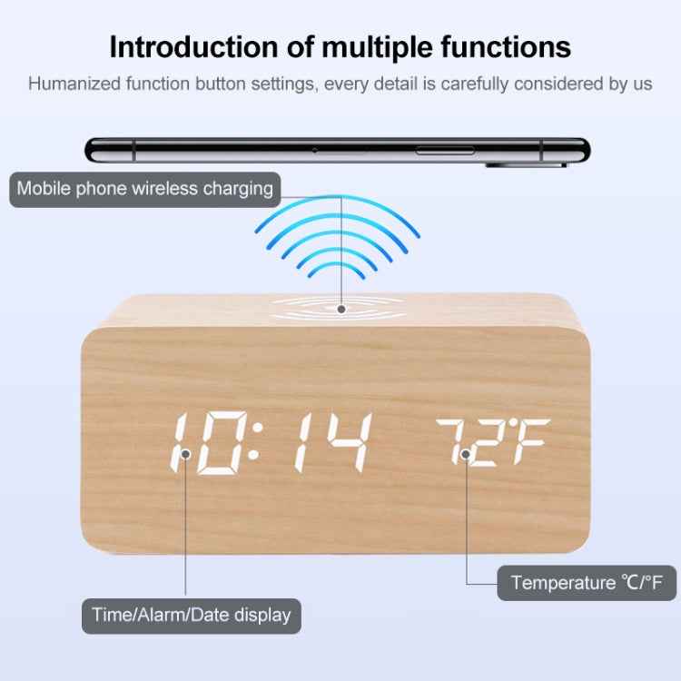 KD8801 5W Wooden Creative Wireless Charger LED Mirror Digital Display Sub-alarm Clock, Regular Style