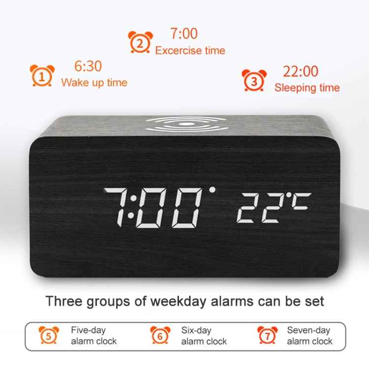 KD8801 5W Wooden Creative Wireless Charger LED Mirror Digital Display Sub-alarm Clock, Regular Style