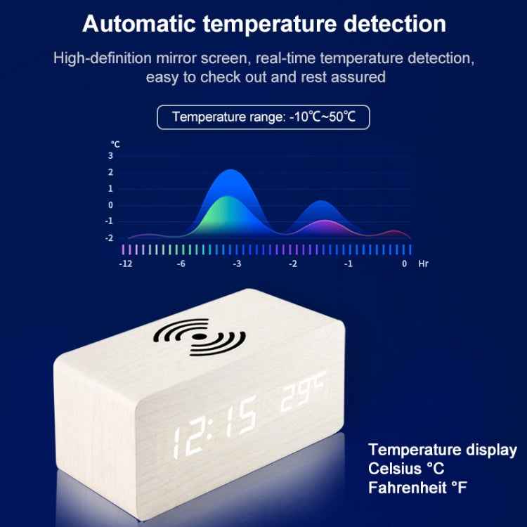 KD8801 5W Wooden Creative Wireless Charger LED Mirror Digital Display Sub-alarm Clock, Regular Style