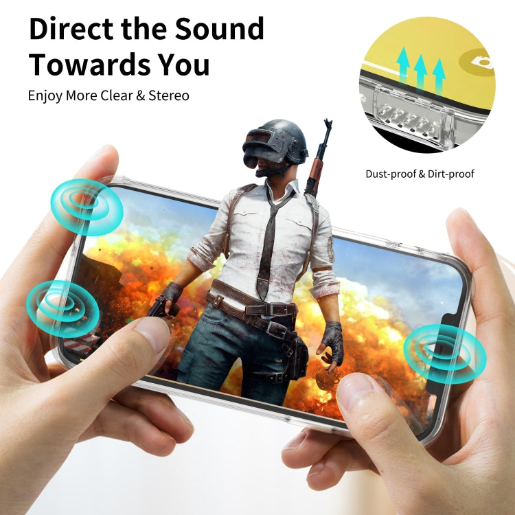 LESUDESIGN Rhino Shield Series TPU Anti-fall Transparent Phone Protective Case with Sound Conversion Design, For iPhone 13, For iPhone 13 Pro
