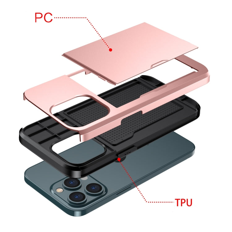Shockproof Armor Protective Case with Slide Card Slot, For iPhone 13 mini, For iPhone 13, For iPhone 13 Pro, For iPhone 13 Pro Max