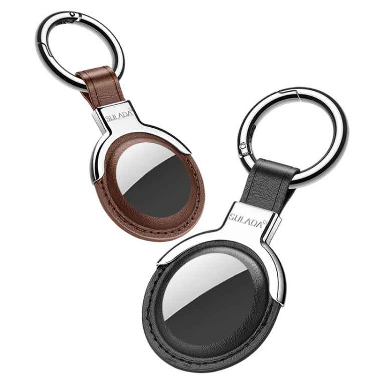 SULADA Leather Protective Cover Case with Switchable Keychain Ring For AirTag 2nd Gen / AirTag 1st Gen