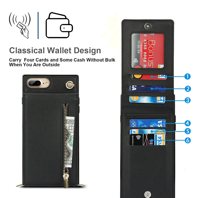 Cross-body Zipper Square TPU+PU Back Cover Case with Holder & Card Slots & Wallet & Strap, For iPhone 8 Plus / 7 Plus, For iPhone 11, For iPhone 11 Pro, For iPhone 11 Pro Max, For iPhone 12 mini, For iPhone 12 / 12 Pro, For iPhone 12 Pro Max           ...