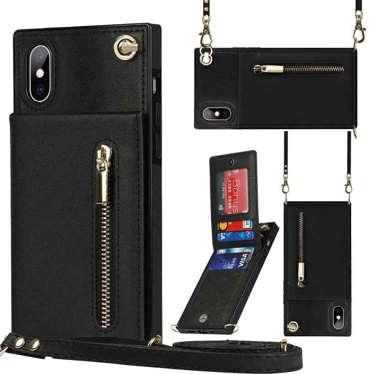 Cross-body Zipper Square TPU+PU Back Cover Case with Holder & Card Slots & Wallet & Strap, For iPhone XR, For iPhone XS Max