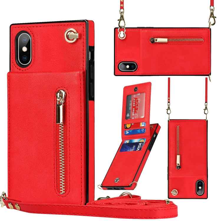 Cross-body Zipper Square TPU+PU Back Cover Case with Holder & Card Slots & Wallet & Strap, For iPhone XR, For iPhone XS Max