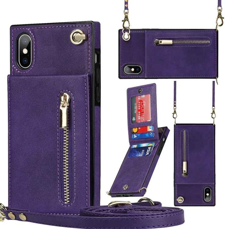 Cross-body Zipper Square TPU+PU Back Cover Case with Holder & Card Slots & Wallet & Strap, For iPhone XR, For iPhone XS Max