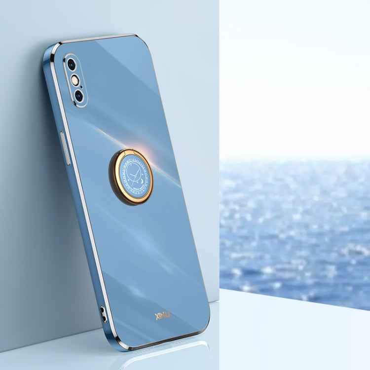XINLI Straight Edge 6D Electroplate TPU Phone Case with Ring Holder, For iPhone 11 Pro Max, For iPhone 12, For iPhone 12 mini, For iPhone 12 Pro, For iPhone 12 Pro Max, For iPhone X