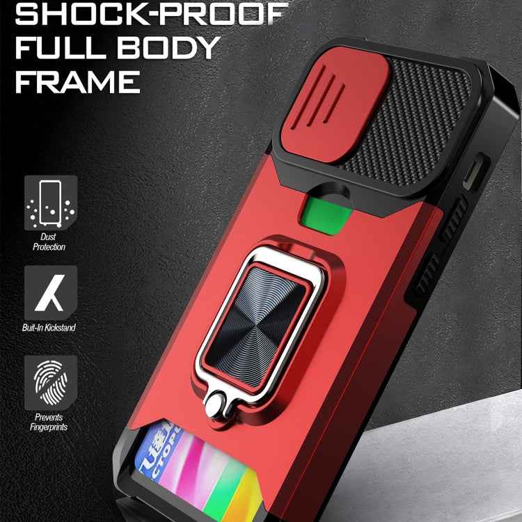 Sliding Camera Cover Design PC + TPU Shockproof Case with Ring Holder & Card Slot, For iPhone 13 mini, For iPhone 13, For iPhone 13 Pro, For iPhone XS / X, For iPhone XR, For iPhone 11 Pro