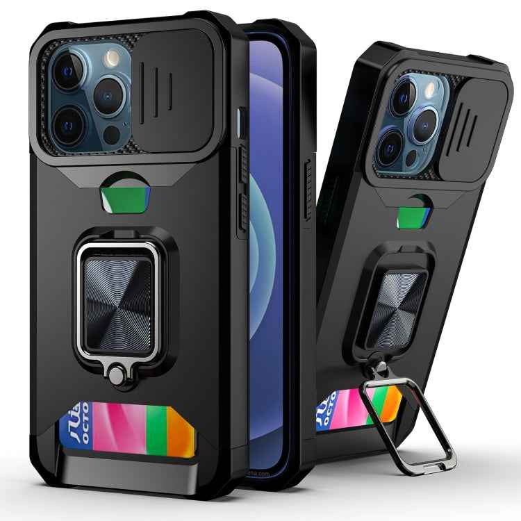 Sliding Camera Cover Design PC + TPU Shockproof Case with Ring Holder & Card Slot, For iPhone 13 mini, For iPhone 13, For iPhone 13 Pro, For iPhone XS / X, For iPhone XR, For iPhone 11 Pro