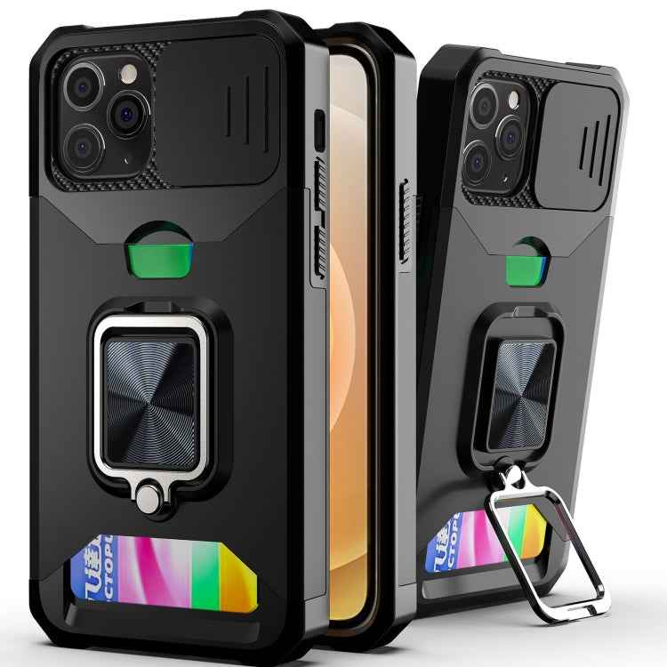 Sliding Camera Cover Design PC + TPU Shockproof Case with Ring Holder & Card Slot, For iPhone 13 mini, For iPhone 13, For iPhone 13 Pro, For iPhone XS / X, For iPhone XR, For iPhone 11 Pro