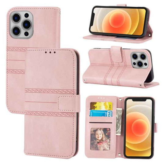 Embossed Striped Magnetic Buckle PU + TPU Horizontal Flip Leather Case with Holder & Card Slot & Wallet & Photo Frame & Sling, For iPhone 13 mini, For iPhone 13, For iPhone 13 Pro, For iPhone 13 Pro Max, For iPhone 12 Pro, For iPhone 12 Pro Max        ...