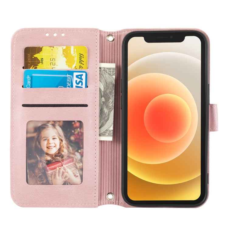 Embossed Striped Magnetic Buckle PU + TPU Horizontal Flip Leather Case with Holder & Card Slot & Wallet & Photo Frame & Sling, For iPhone 13 mini, For iPhone 13, For iPhone 13 Pro, For iPhone 13 Pro Max, For iPhone 12 Pro, For iPhone 12 Pro Max        ...