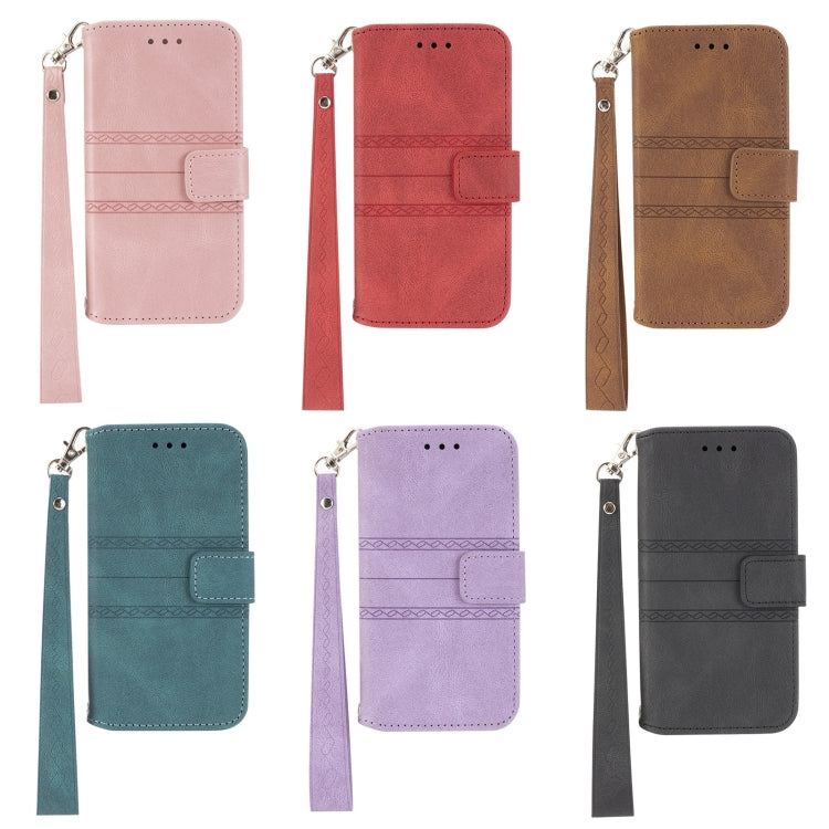 Embossed Striped Magnetic Buckle PU + TPU Horizontal Flip Leather Case with Holder & Card Slot & Wallet & Photo Frame & Sling, For iPhone 13 mini, For iPhone 13, For iPhone 13 Pro, For iPhone 13 Pro Max, For iPhone 12 Pro, For iPhone 12 Pro Max        ...