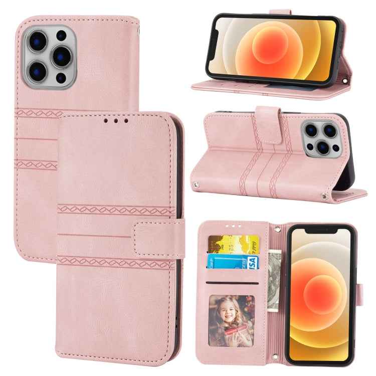 Embossed Striped Magnetic Buckle PU + TPU Horizontal Flip Leather Case with Holder & Card Slot & Wallet & Photo Frame & Sling, For iPhone 13 mini, For iPhone 13, For iPhone 13 Pro, For iPhone 13 Pro Max, For iPhone 12 Pro, For iPhone 12 Pro Max        ...
