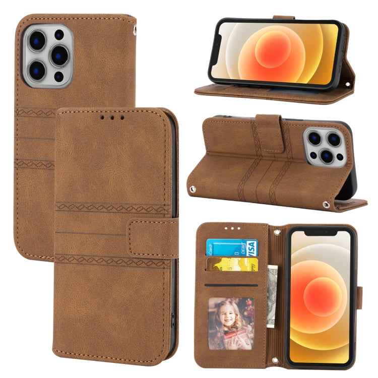 Embossed Striped Magnetic Buckle PU + TPU Horizontal Flip Leather Case with Holder & Card Slot & Wallet & Photo Frame & Sling, For iPhone 13 mini, For iPhone 13, For iPhone 13 Pro, For iPhone 13 Pro Max, For iPhone 12 Pro, For iPhone 12 Pro Max        ...