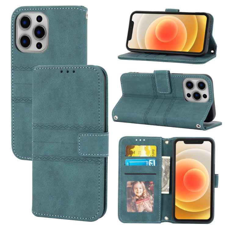 Embossed Striped Magnetic Buckle PU + TPU Horizontal Flip Leather Case with Holder & Card Slot & Wallet & Photo Frame & Sling, For iPhone 13 mini, For iPhone 13, For iPhone 13 Pro, For iPhone 13 Pro Max, For iPhone 12 Pro, For iPhone 12 Pro Max        ...