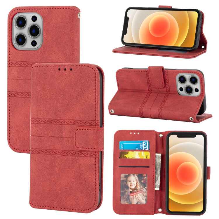 Embossed Striped Magnetic Buckle PU + TPU Horizontal Flip Leather Case with Holder & Card Slot & Wallet & Photo Frame & Sling, For iPhone 13 mini, For iPhone 13, For iPhone 13 Pro, For iPhone 13 Pro Max, For iPhone 12 Pro, For iPhone 12 Pro Max        ...
