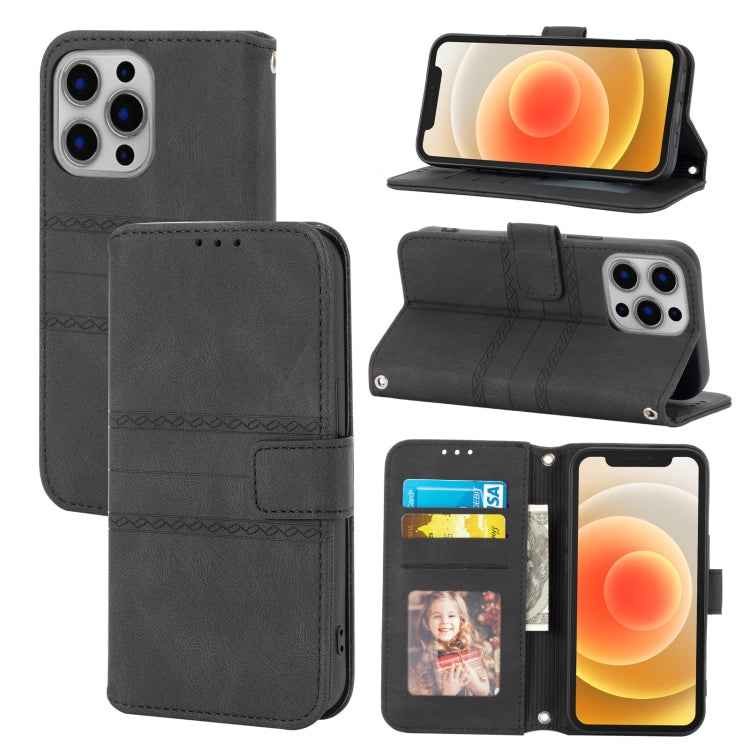 Embossed Striped Magnetic Buckle PU + TPU Horizontal Flip Leather Case with Holder & Card Slot & Wallet & Photo Frame & Sling, For iPhone 13 mini, For iPhone 13, For iPhone 13 Pro, For iPhone 13 Pro Max, For iPhone 12 Pro, For iPhone 12 Pro Max        ...