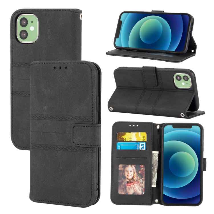 Embossed Striped Magnetic Buckle PU + TPU Horizontal Flip Leather Case with Holder & Card Slot & Wallet & Photo Frame & Sling, For iPhone 13 mini, For iPhone 13, For iPhone 13 Pro, For iPhone 13 Pro Max, For iPhone 12 Pro, For iPhone 12 Pro Max        ...