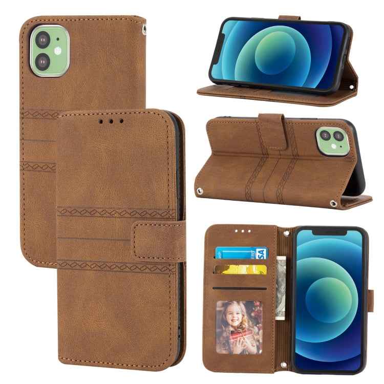 Embossed Striped Magnetic Buckle PU + TPU Horizontal Flip Leather Case with Holder & Card Slot & Wallet & Photo Frame & Sling, For iPhone 13 mini, For iPhone 13, For iPhone 13 Pro, For iPhone 13 Pro Max, For iPhone 12 Pro, For iPhone 12 Pro Max        ...
