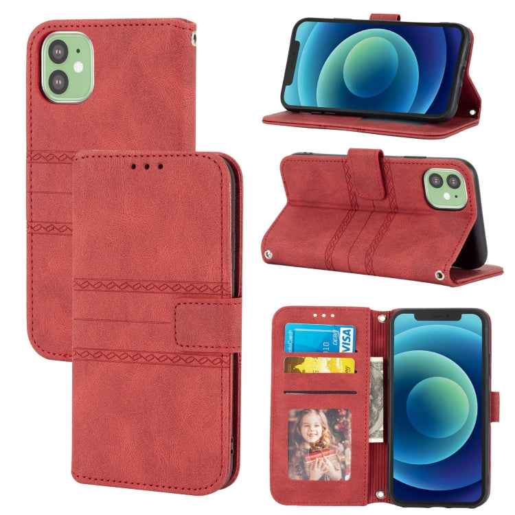 Embossed Striped Magnetic Buckle PU + TPU Horizontal Flip Leather Case with Holder & Card Slot & Wallet & Photo Frame & Sling, For iPhone 11 Pro Max, For iPhone XS / X, For iPhone XS Max, For iPhone XR, For iPhone 8 / 7 / 6                             ...
