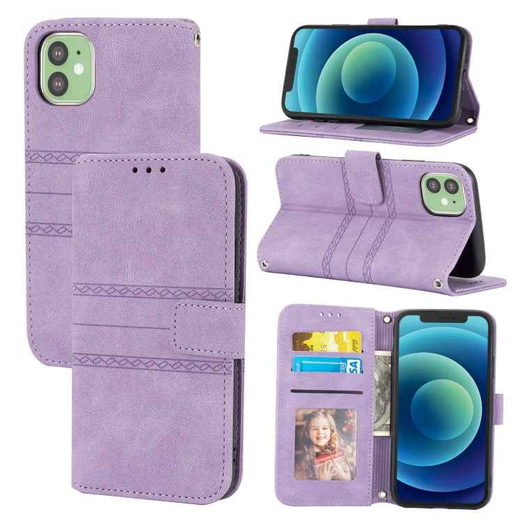 Embossed Striped Magnetic Buckle PU + TPU Horizontal Flip Leather Case with Holder & Card Slot & Wallet & Photo Frame & Sling, For iPhone 11 Pro Max, For iPhone XS / X, For iPhone XS Max, For iPhone XR, For iPhone 8 / 7 / 6                             ...