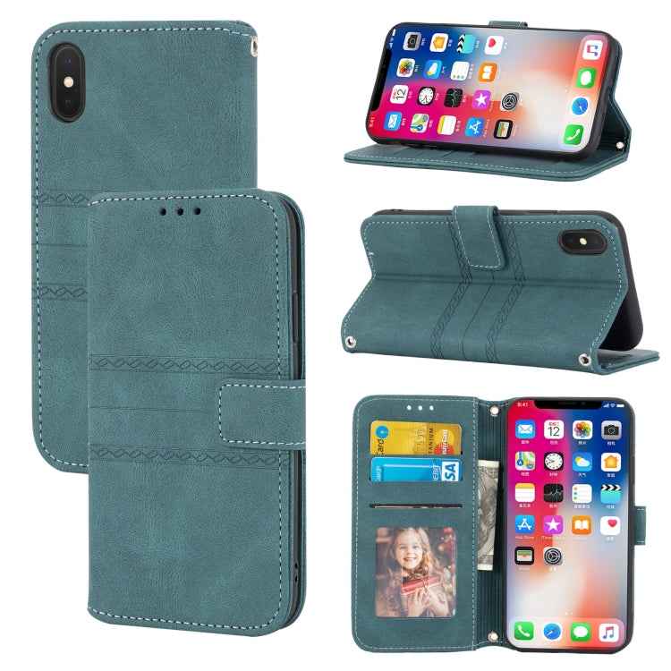 Embossed Striped Magnetic Buckle PU + TPU Horizontal Flip Leather Case with Holder & Card Slot & Wallet & Photo Frame & Sling, For iPhone 11 Pro Max, For iPhone XS / X, For iPhone XS Max, For iPhone XR, For iPhone 8 / 7 / 6                             ...