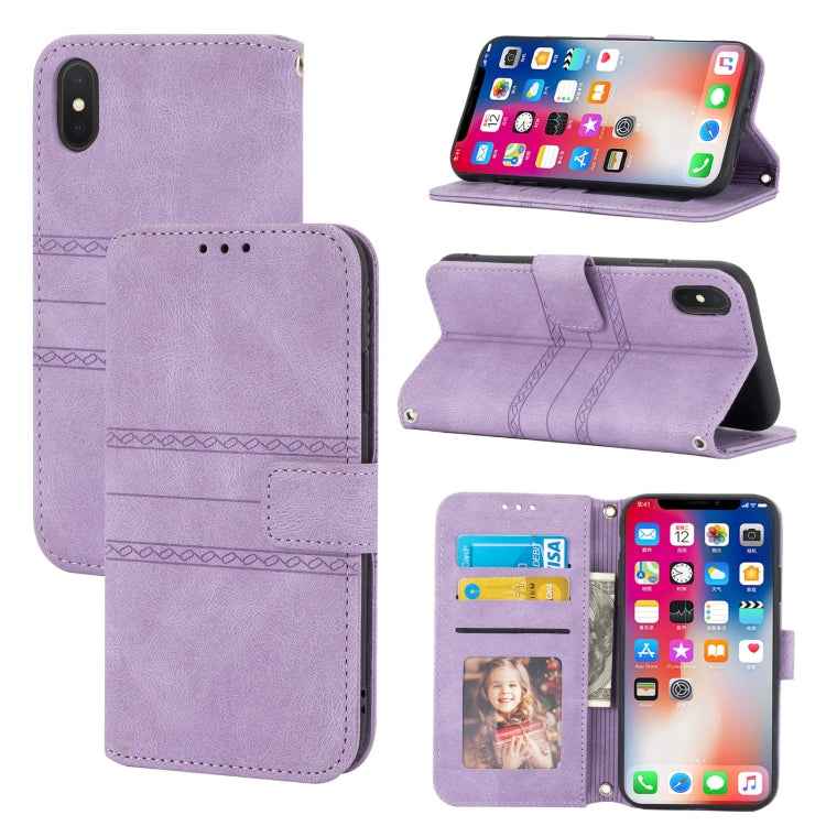 Embossed Striped Magnetic Buckle PU + TPU Horizontal Flip Leather Case with Holder & Card Slot & Wallet & Photo Frame & Sling, For iPhone 11 Pro Max, For iPhone XS / X, For iPhone XS Max, For iPhone XR, For iPhone 8 / 7 / 6                             ...