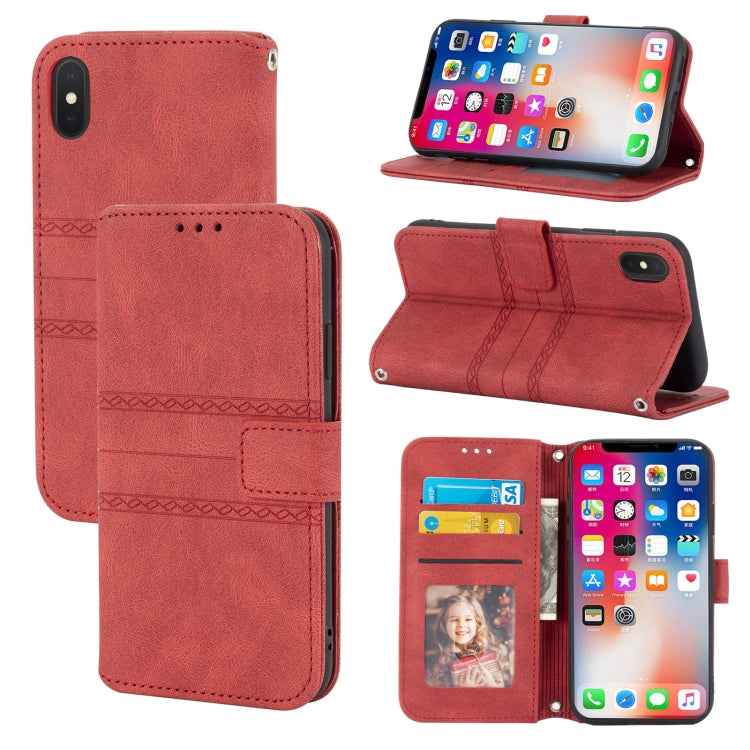 Embossed Striped Magnetic Buckle PU + TPU Horizontal Flip Leather Case with Holder & Card Slot & Wallet & Photo Frame & Sling, For iPhone 11 Pro Max, For iPhone XS / X, For iPhone XS Max, For iPhone XR, For iPhone 8 / 7 / 6                             ...