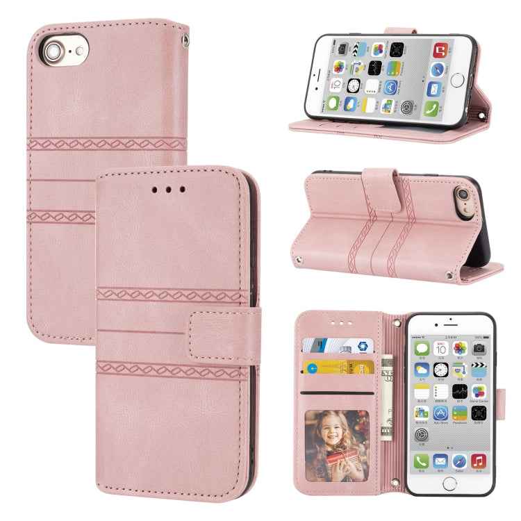 Embossed Striped Magnetic Buckle PU + TPU Horizontal Flip Leather Case with Holder & Card Slot & Wallet & Photo Frame & Sling, For iPhone 11 Pro Max, For iPhone XS / X, For iPhone XS Max, For iPhone XR, For iPhone 8 / 7 / 6                             ...