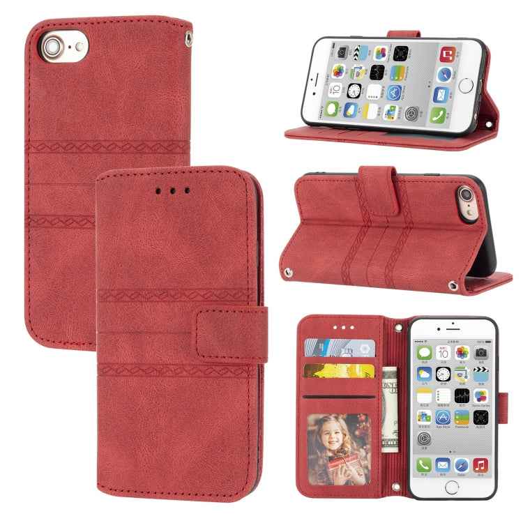 Embossed Striped Magnetic Buckle PU + TPU Horizontal Flip Leather Case with Holder & Card Slot & Wallet & Photo Frame & Sling, For iPhone 11 Pro Max, For iPhone XS / X, For iPhone XS Max, For iPhone XR, For iPhone 8 / 7 / 6                             ...