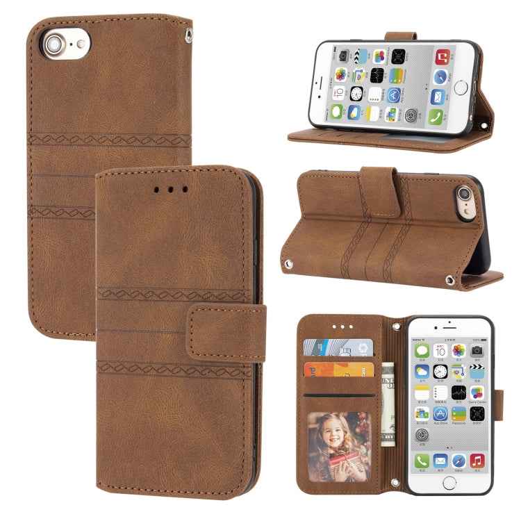 Embossed Striped Magnetic Buckle PU + TPU Horizontal Flip Leather Case with Holder & Card Slot & Wallet & Photo Frame & Sling, For iPhone 11 Pro Max, For iPhone XS / X, For iPhone XS Max, For iPhone XR, For iPhone 8 / 7 / 6                             ...