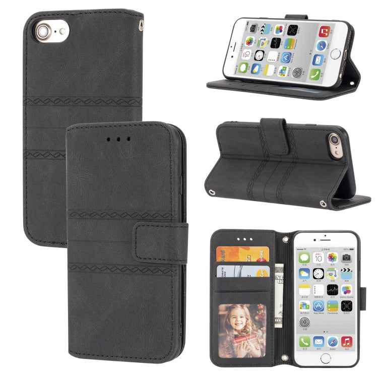Embossed Striped Magnetic Buckle PU + TPU Horizontal Flip Leather Case with Holder & Card Slot & Wallet & Photo Frame & Sling, For iPhone 11 Pro Max, For iPhone XS / X, For iPhone XS Max, For iPhone XR, For iPhone 8 / 7 / 6                             ...