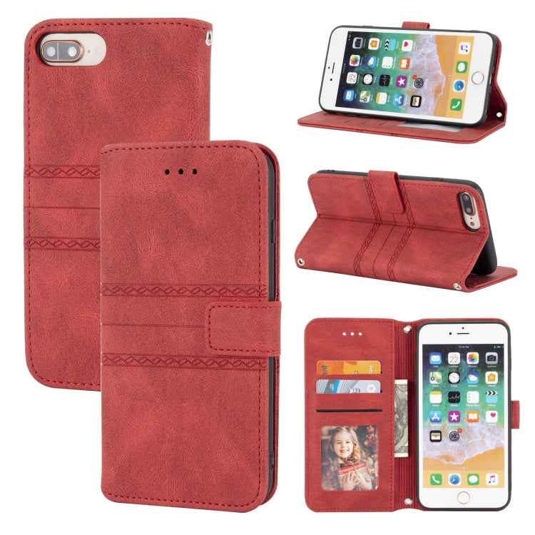 Embossed Striped Magnetic Buckle PU + TPU Horizontal Flip Leather Case with Holder & Card Slot & Wallet & Photo Frame & Sling, For iPhone 11 Pro Max, For iPhone XS / X, For iPhone XS Max, For iPhone XR, For iPhone 8 / 7 / 6                             ...