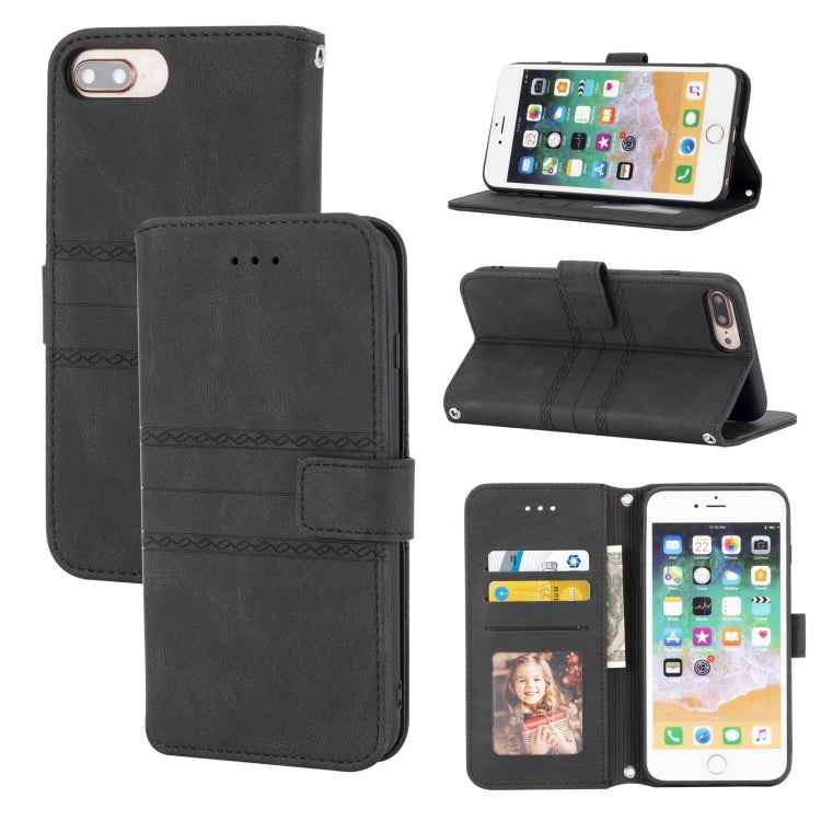 Embossed Striped Magnetic Buckle PU + TPU Horizontal Flip Leather Case with Holder & Card Slot & Wallet & Photo Frame & Sling, For iPhone 11 Pro Max, For iPhone XS / X, For iPhone XS Max, For iPhone XR, For iPhone 8 / 7 / 6                             ...