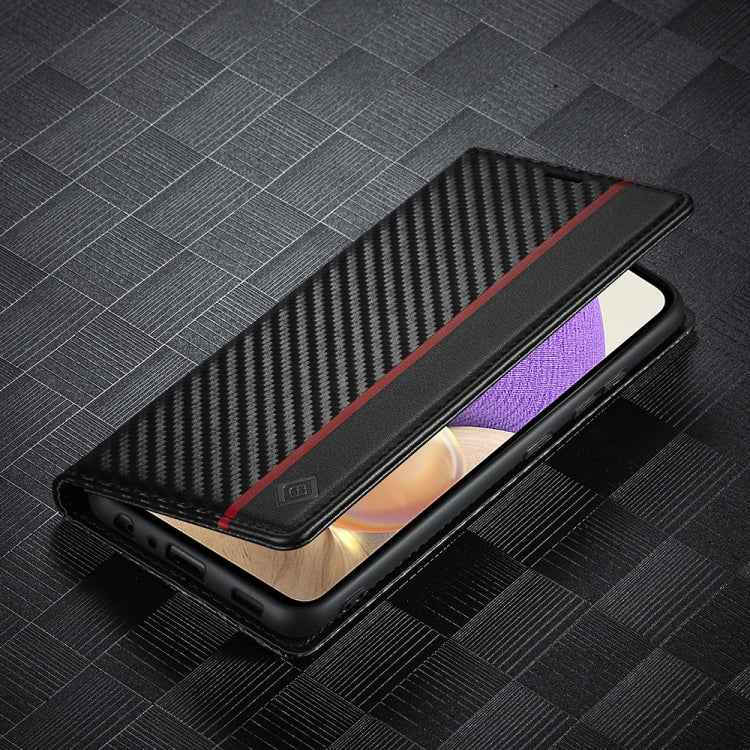 LC.IMEEKE Carbon Fiber PU + TPU Horizontal Flip Leather Case with Holder & Card Slot & Wallet For Samsung Galaxy A32 5G(Vertical Black)