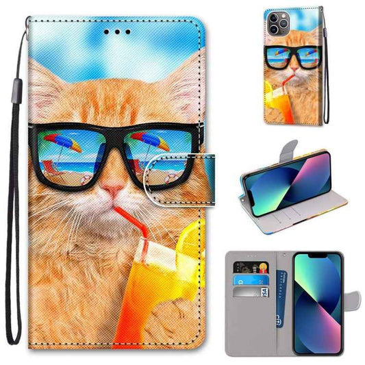 Coloured Drawing Cross Texture Horizontal Flip PU Leather Case with Holder & Card Slots & Wallet & Lanyard, For iPhone 13 mini, For iPhone 13