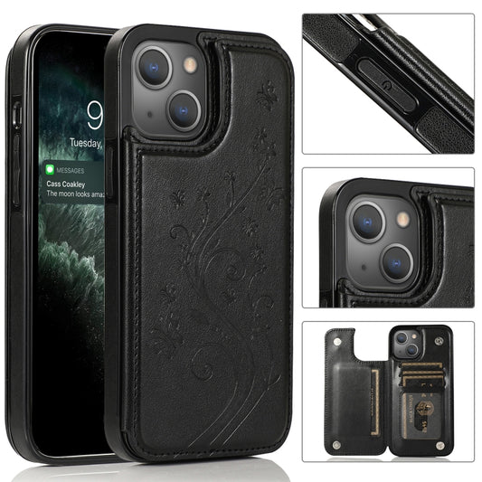 Butterflies Flowers Double Buckle PU + TPU Protective Case with Holder & Card Slots & Photo Frame, For iPhone 13 mini, For iPhone 13, For iPhone 13 Pro, For iPhone 13 Pro Max