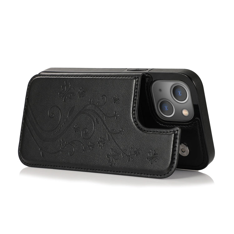 Butterflies Flowers Double Buckle PU + TPU Protective Case with Holder & Card Slots & Photo Frame, For iPhone 13 mini, For iPhone 13, For iPhone 13 Pro, For iPhone 13 Pro Max